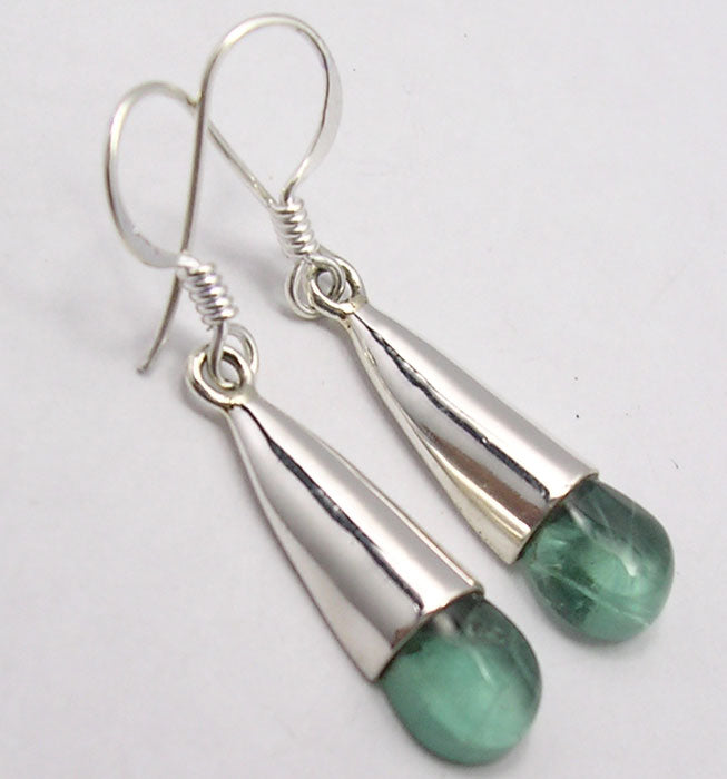 Apatite Solid Silver Cabochon Earrings at 'r a f t clothing'