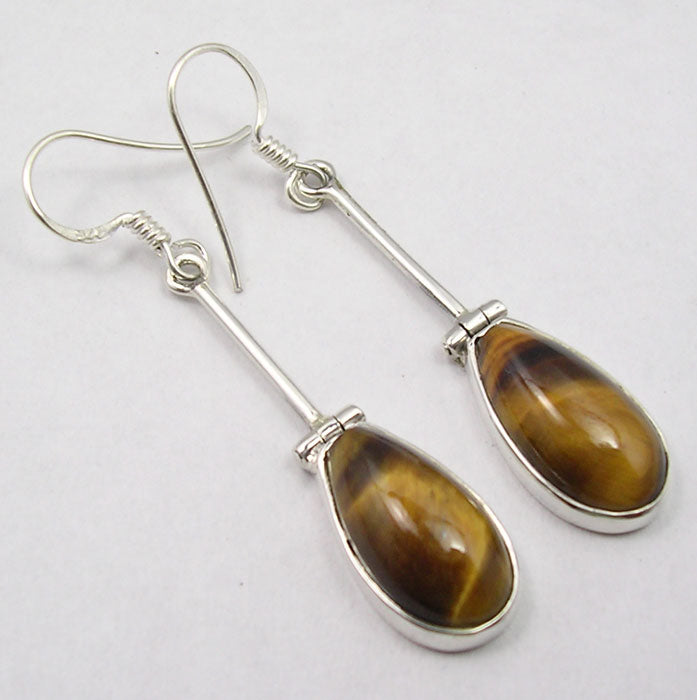 Tigers Eye Solid Silver Hinged Drop Earrings at 'r a f t clothing'