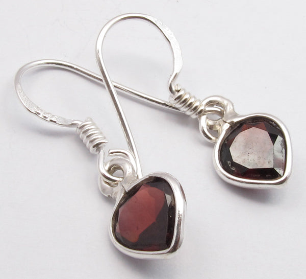 Garnet Solid Silver Mini Heart Tear Drop Earrings at 'r a f t clothing'