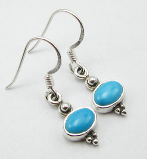 Turquoise Solid Silver Oval Drop Earrings at 'r a f t clothing'