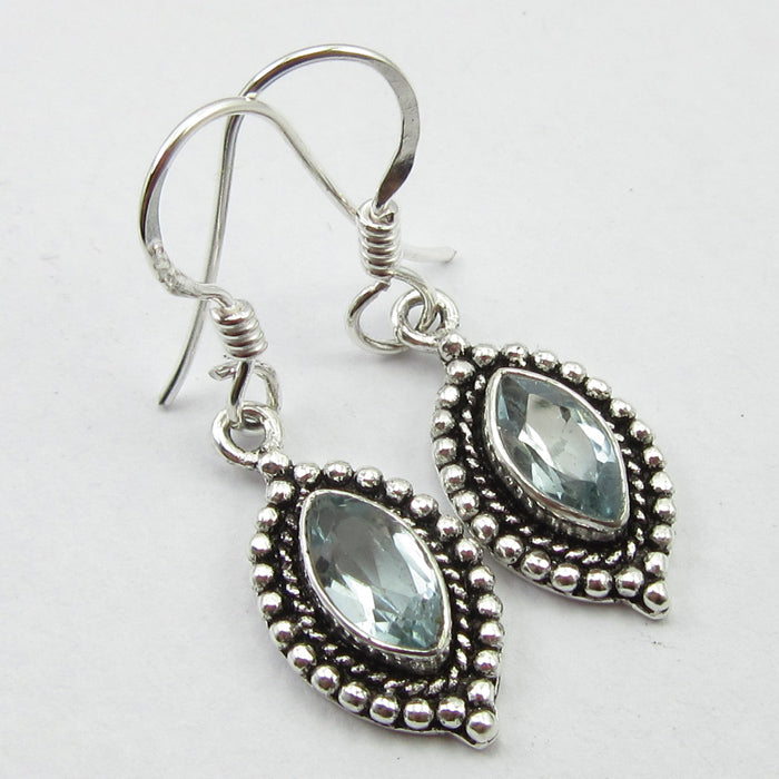 Blue Topaz Solid Silver Ornate Tear Drop Earrings at 'r a f t clothing'