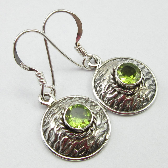 Peridot Solid Silver Basket Weave Disc Drop Earrings at 'r a f t clothing'