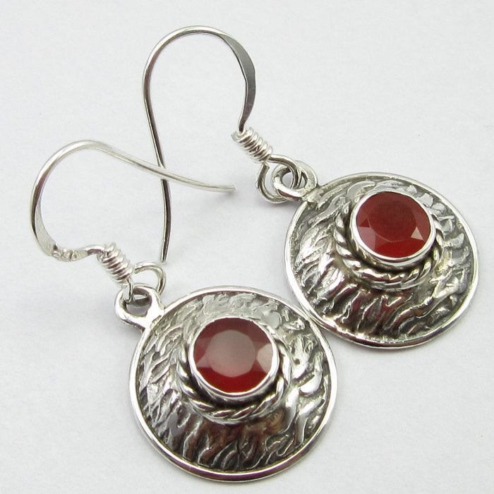 Carnelian Solid Silver Basket Weave Disc Drop Earrings at 'r a f t clothing'