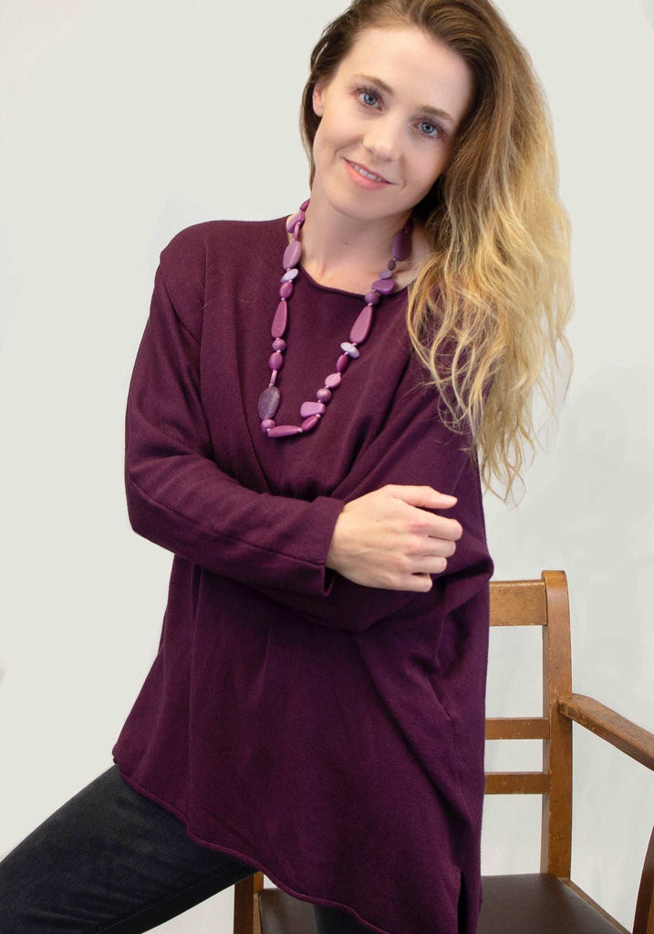 Cashmere Mix Round Neck Knit in shades of Berry